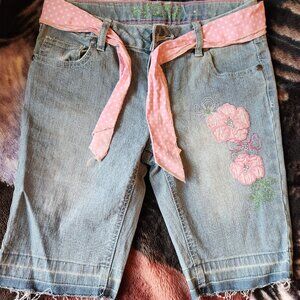 Total Girl Pink Floral Denim Bermuda Shorts Size 12 Girls